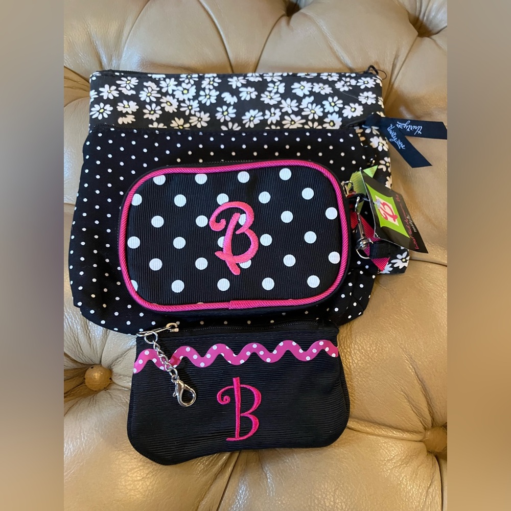 Thirty-One Black Floral Pouch Multiple Zip Pouches